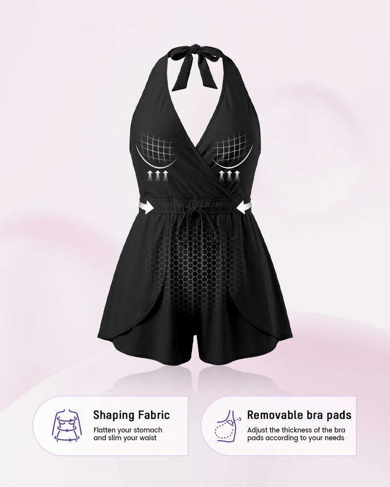 SculptSkin™ AirLift Halter V-Neck Swim Romper