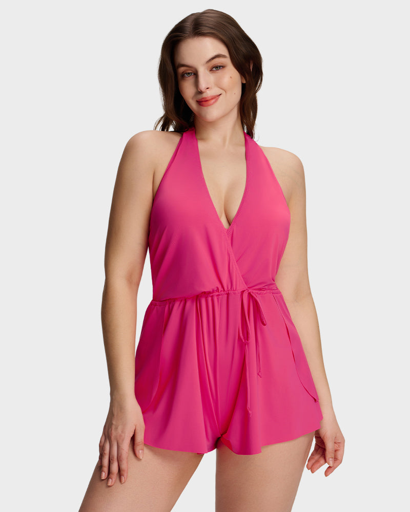 SculptSkin™ AirLift Halter V-Neck Swim Romper