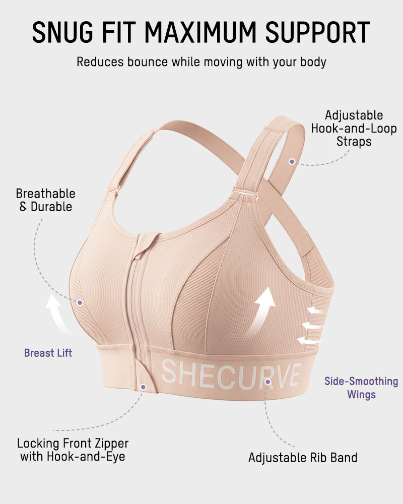 High-Impact Adjustable Zip-Front Sports Bra