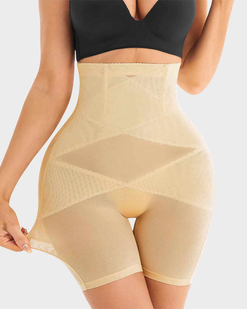 High-Waist Mesh Tummy Control Shapewear Shorts