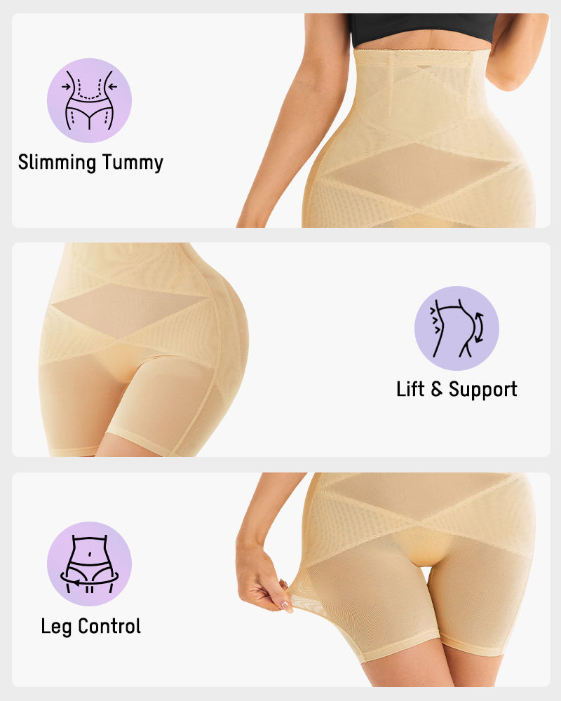 High-Waist Mesh Tummy Control Shapewear Shorts