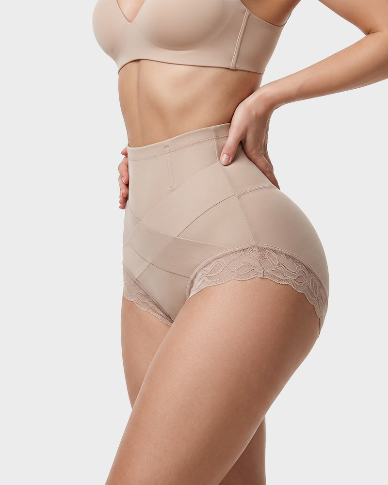 High-Waisted Crisscross Tummy-Control Butt-Lift Briefs(3 Pack)