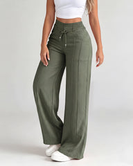 High-Waisted Drawstring Wide-Leg Pants