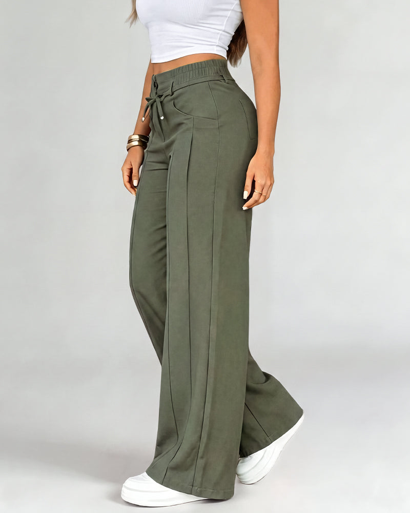 High-Waisted Drawstring Wide-Leg Pants