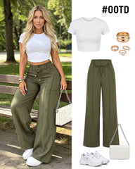 High-Waisted Drawstring Wide-Leg Pants