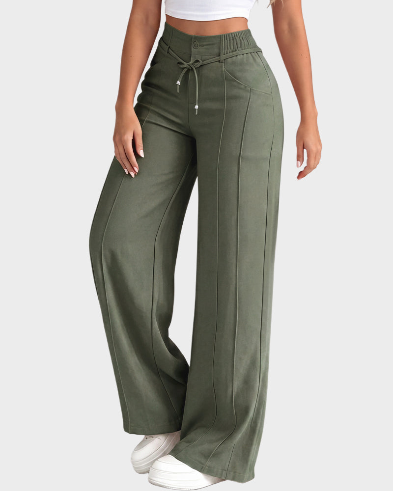 High-Waisted Drawstring Wide-Leg Pants