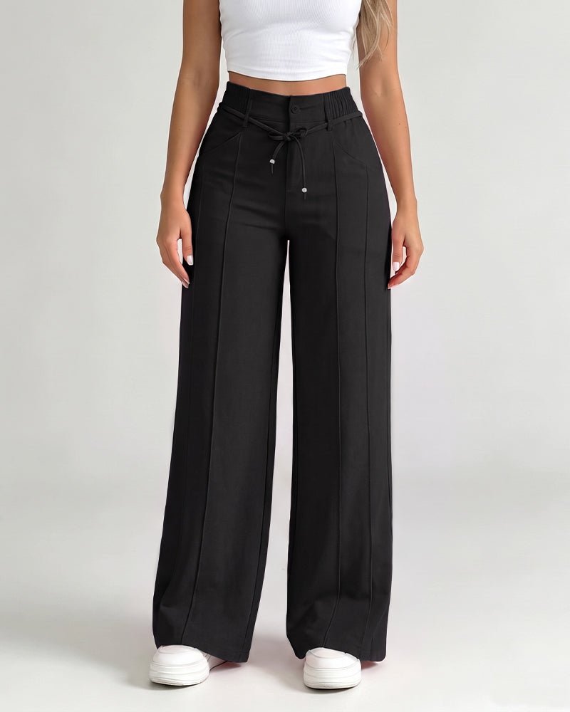 High-Waisted Drawstring Wide-Leg Pants