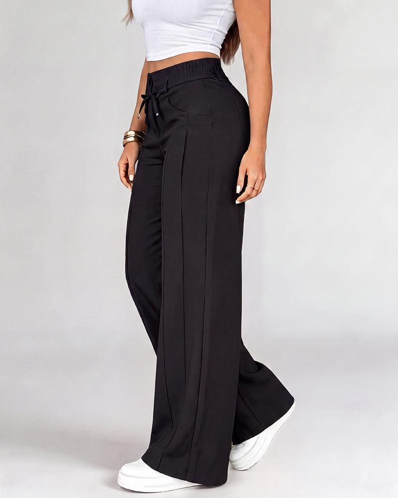High-Waisted Drawstring Wide-Leg Pants
