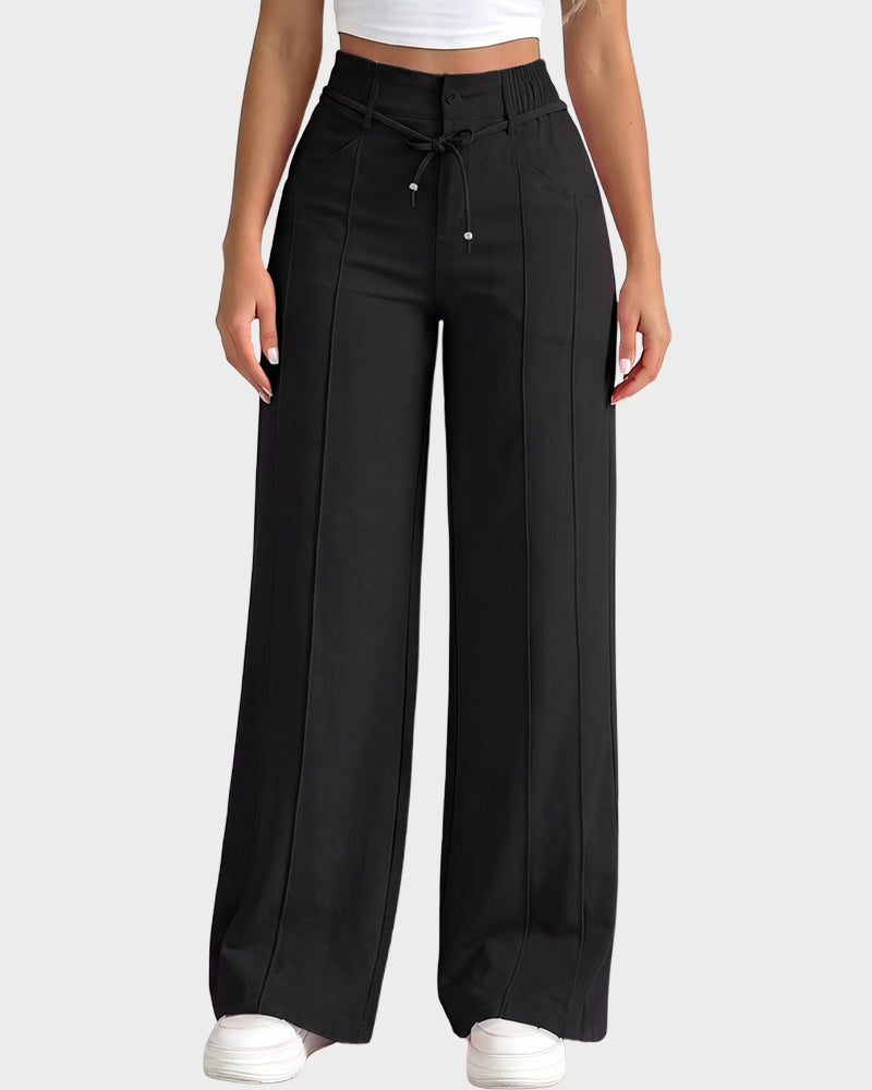 High-Waisted Drawstring Wide-Leg Pants