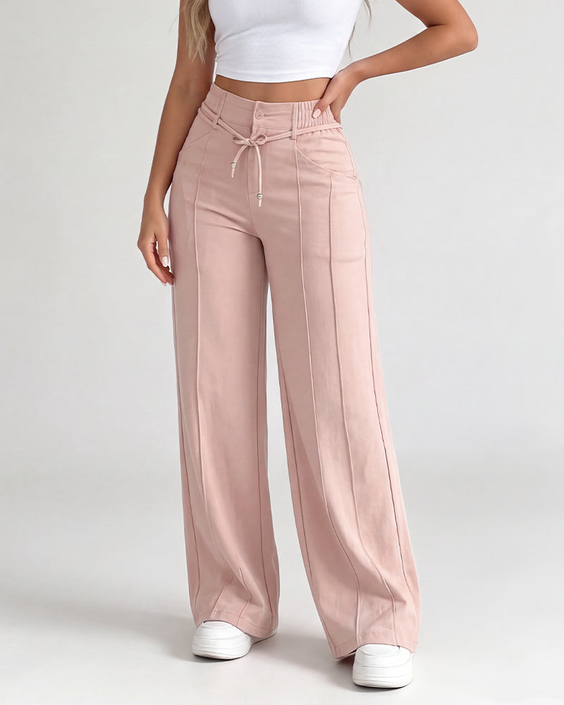 High-Waisted Drawstring Wide-Leg Pants
