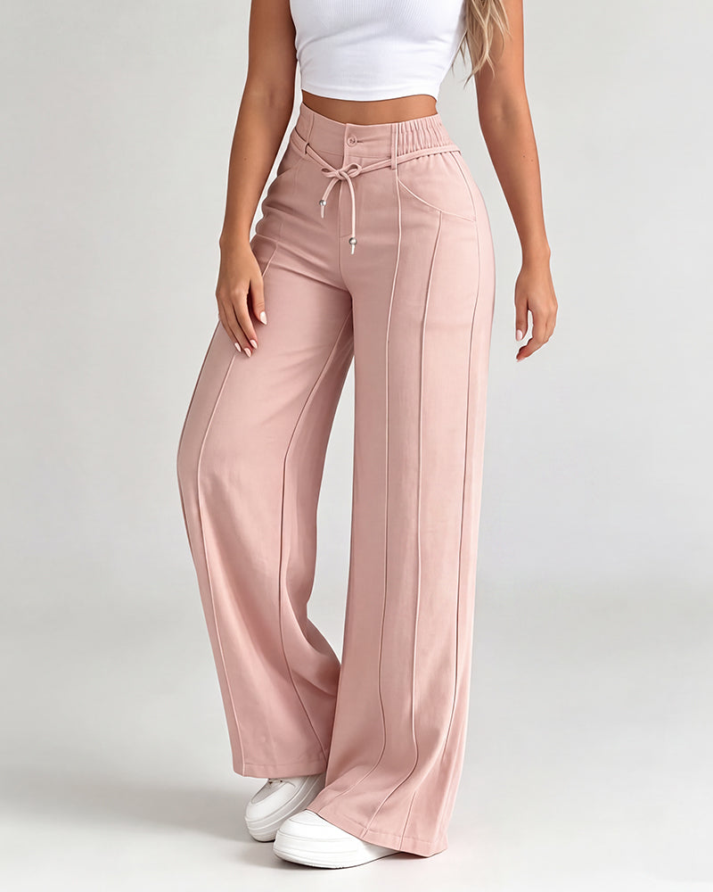 High-Waisted Drawstring Wide-Leg Pants