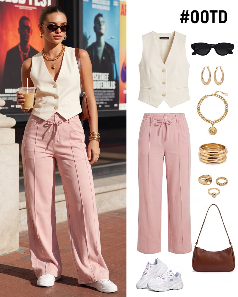 High-Waisted Drawstring Wide-Leg Pants