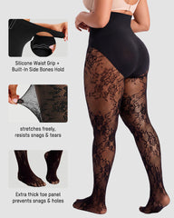 High-Waisted Floral Lace Shaping Tights