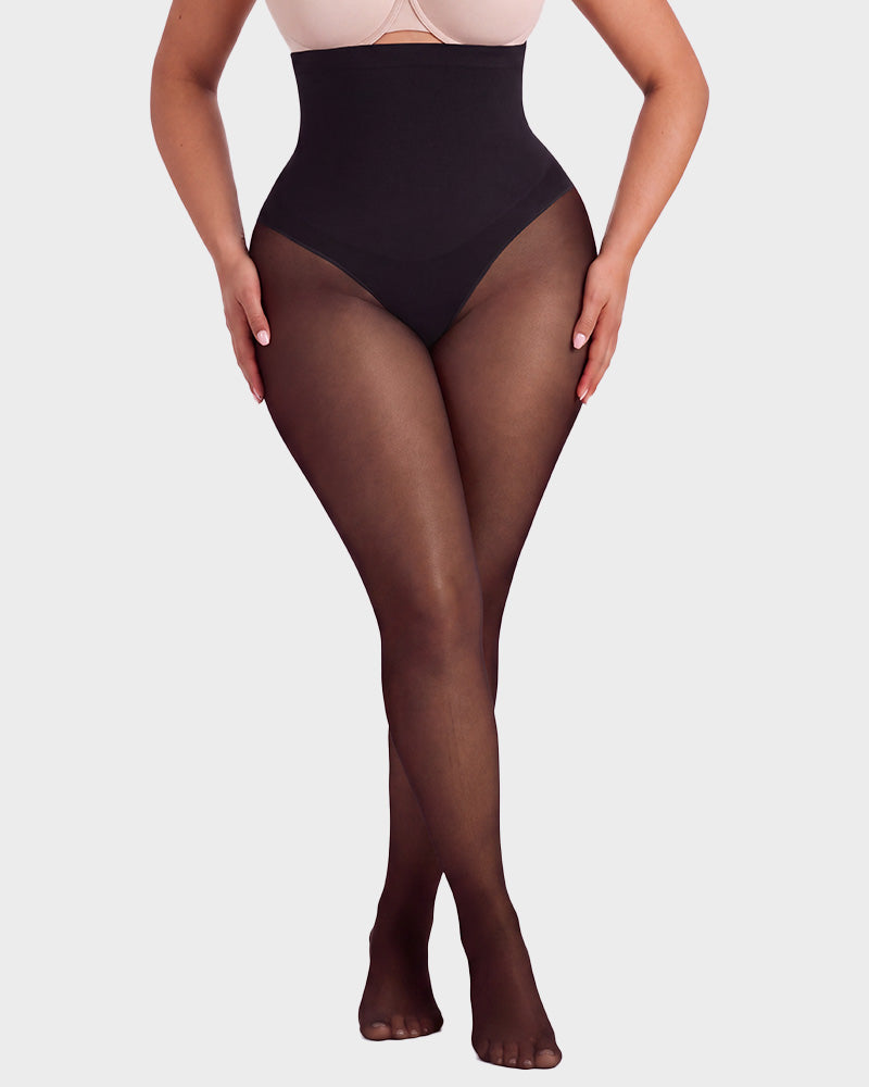 High-Waisted Floral Lace Fleece-Lined Sheer Tights