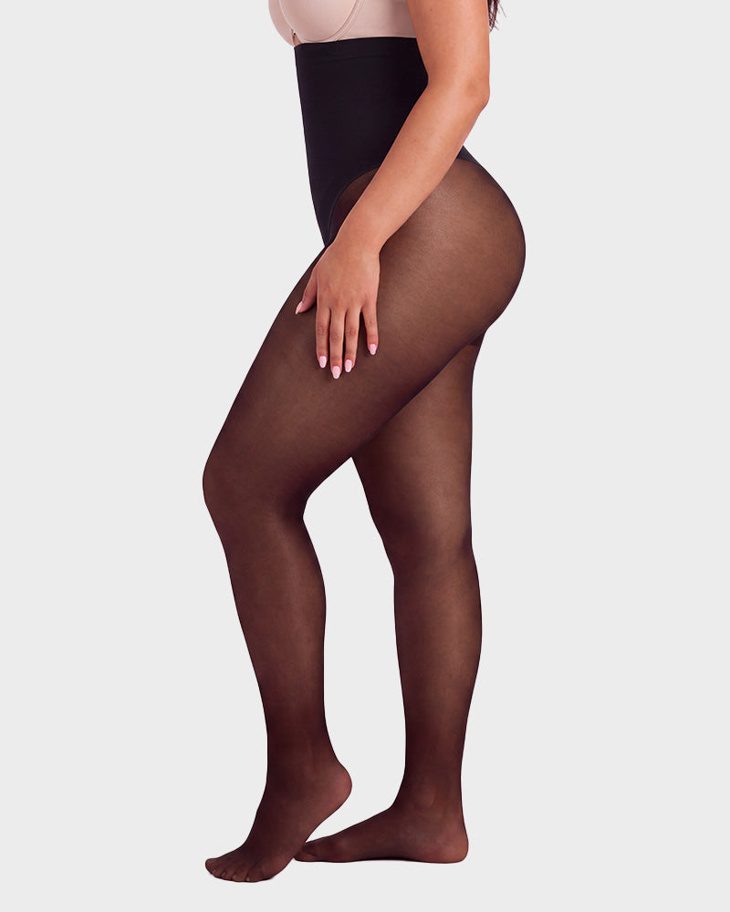 High-Waisted Floral Lace Fleece-Lined Sheer Tights