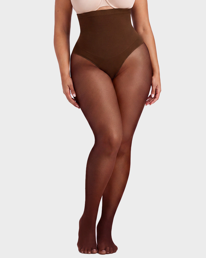 High-Waisted Floral Lace Fleece-Lined Sheer Tights