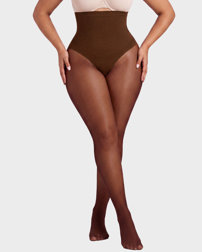 High-Waisted Floral Lace Fleece-Lined Sheer Tights