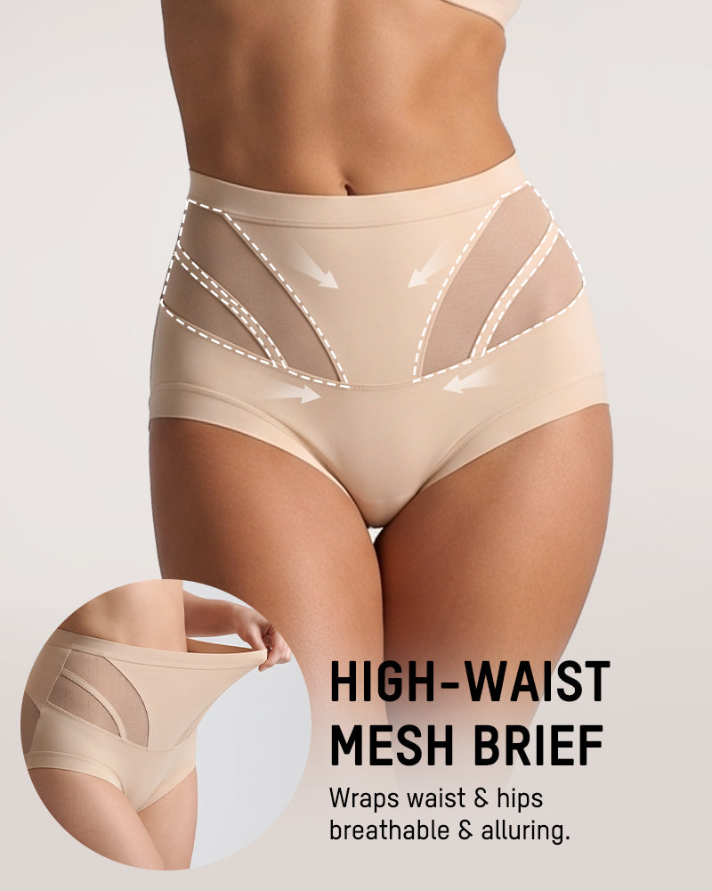 High-Waisted Mesh-Panel Full-Coverage Briefs (6-Pack)