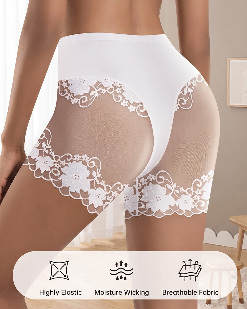 High-Waisted Stay-Put Lace Mesh Boyshorts (4-Pack)