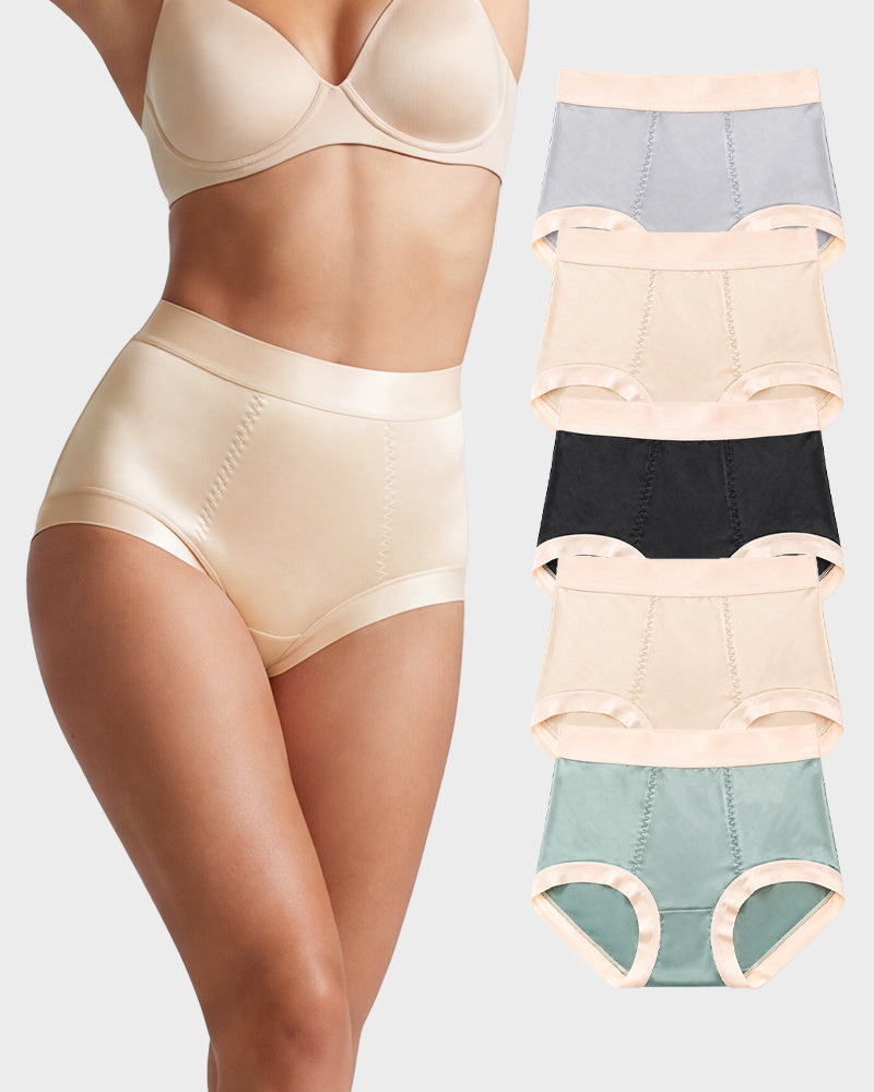 High Waist Satin Tummy Control Panties（5 pack）