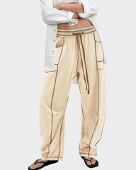 Hip Hop Patchwork Baggy Wide Leg Pants with Pockets