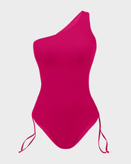 One Shoulder Drawstring Lace-Up Back Sculpting Swimsuit