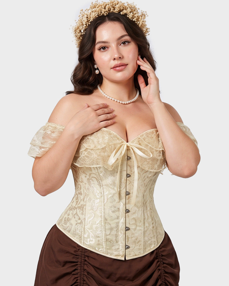 Lace Off-Shoulder Jacquard Front-Hook Corset