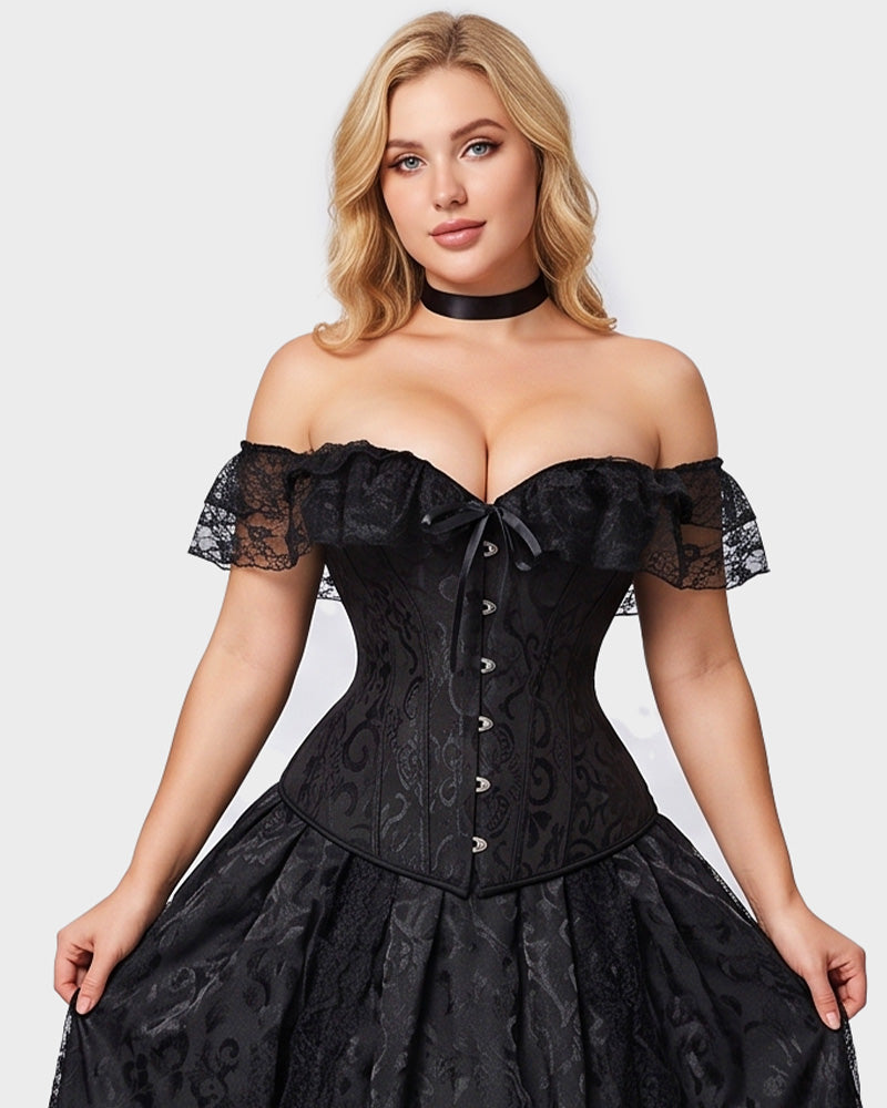 Lace Off-Shoulder Jacquard Front-Hook Corset