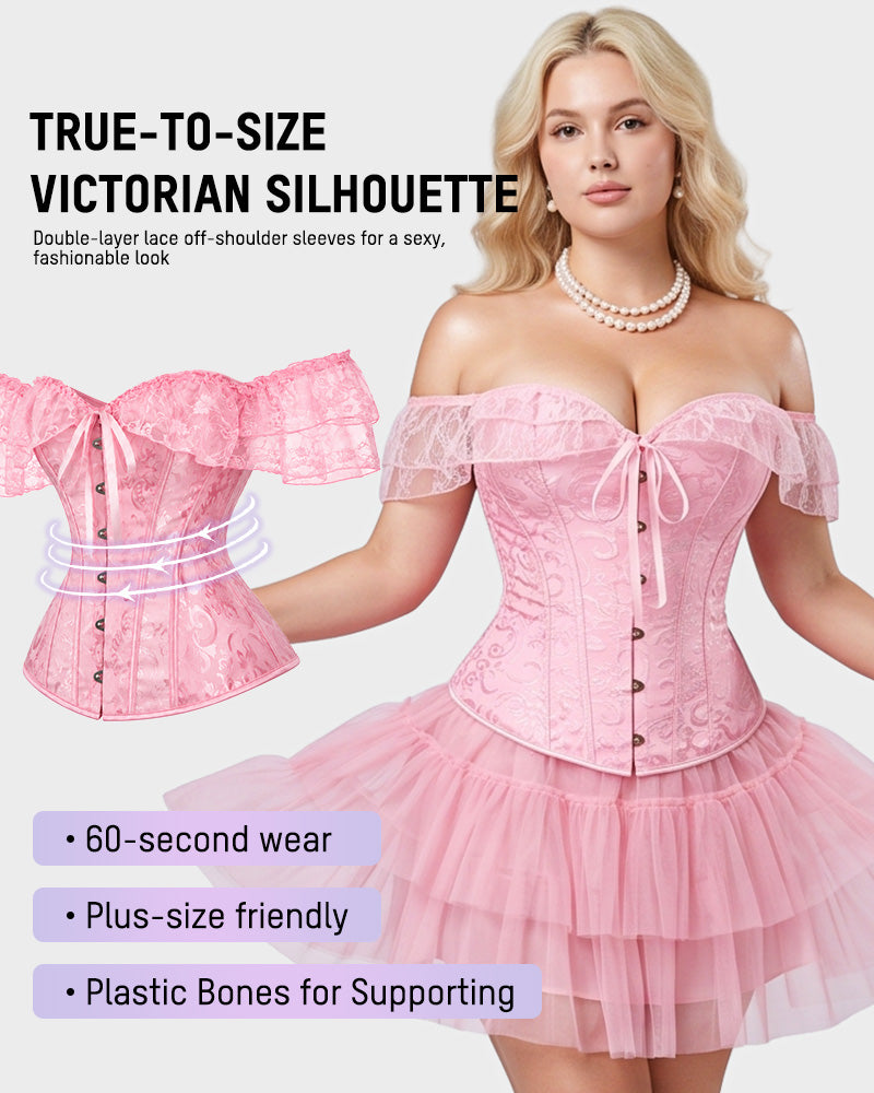 Lace Off-Shoulder Jacquard Front-Hook Corset