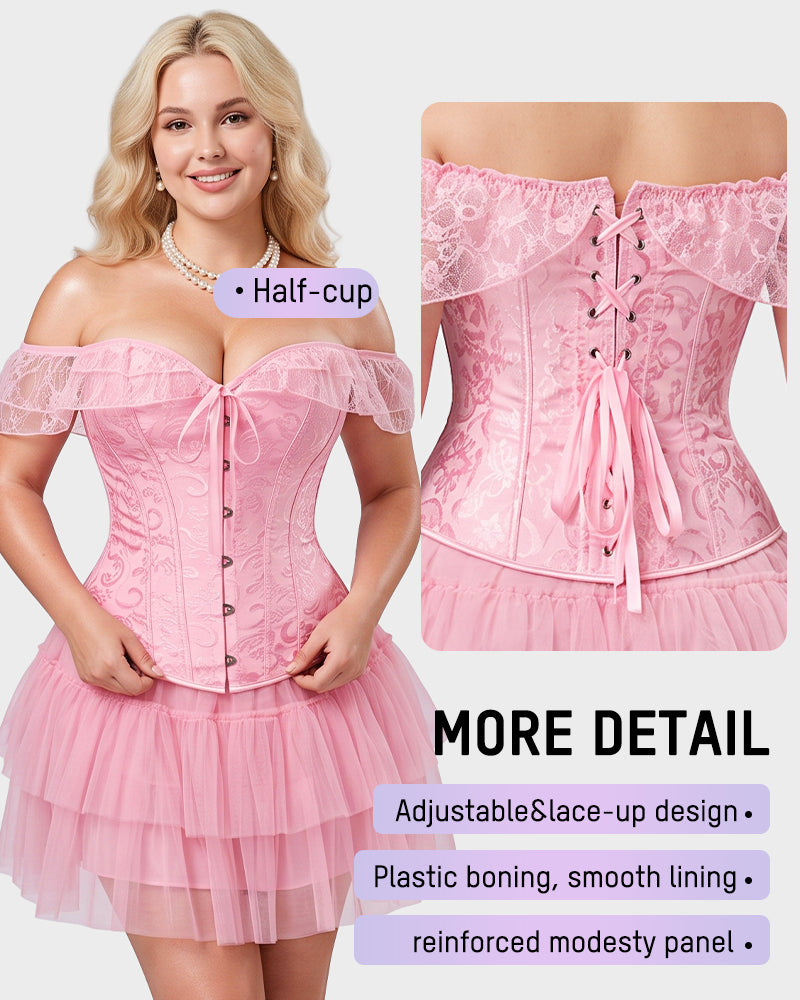 Lace Off-Shoulder Jacquard Front-Hook Corset