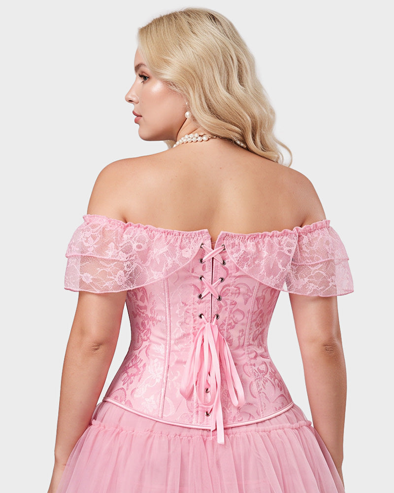 Lace Off-Shoulder Jacquard Front-Hook Corset
