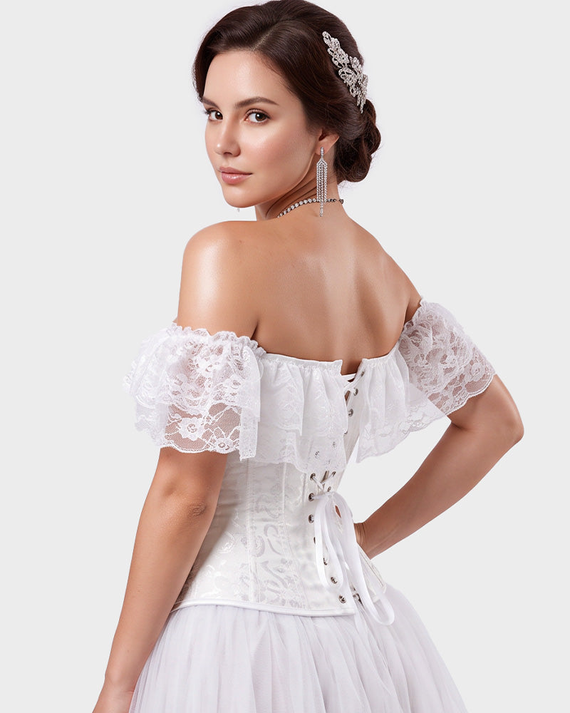 Lace Off-Shoulder Jacquard Front-Hook Corset