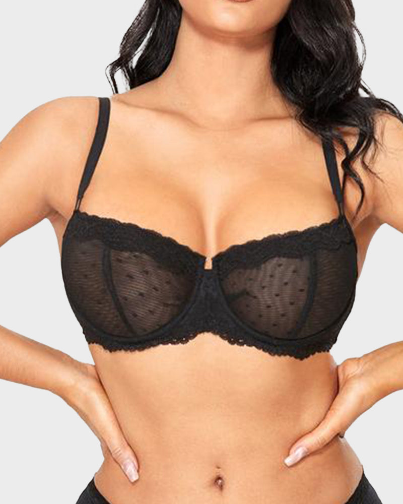 Lace Underwire Unlined Sheer Demi Balconette Bra