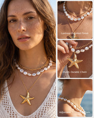 Layered Pearl & Starfish Statement Necklace