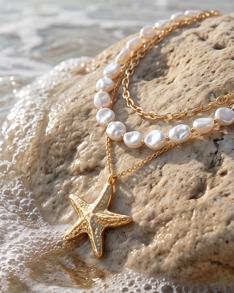 Layered Pearl & Starfish Statement Necklace