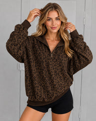 Leopard-Print Half-Zip Oversized Pullover