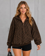 Leopard-Print Half-Zip Oversized Pullover