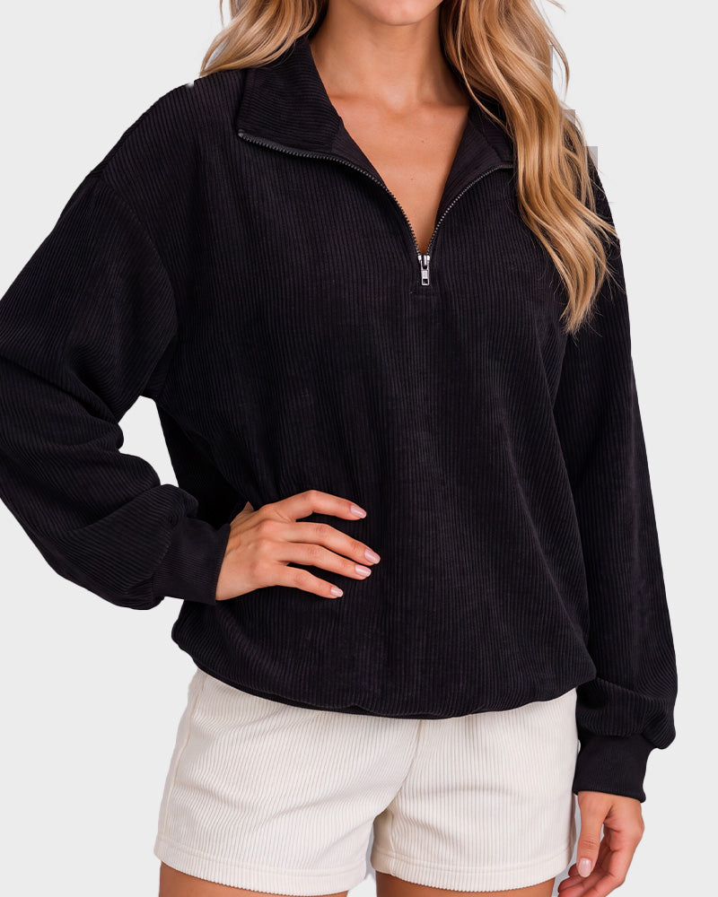 Leopard-Print Half-Zip Oversized Pullover