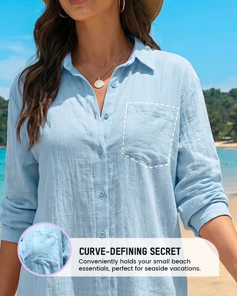 Lightweight Cotton Gauze Beach Cover-Up Shirt