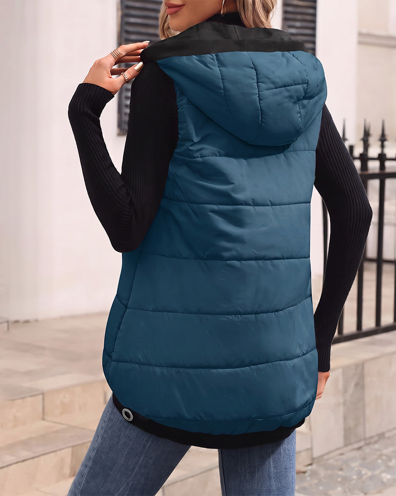 Lightweight Hooded Quilted Longline Vest