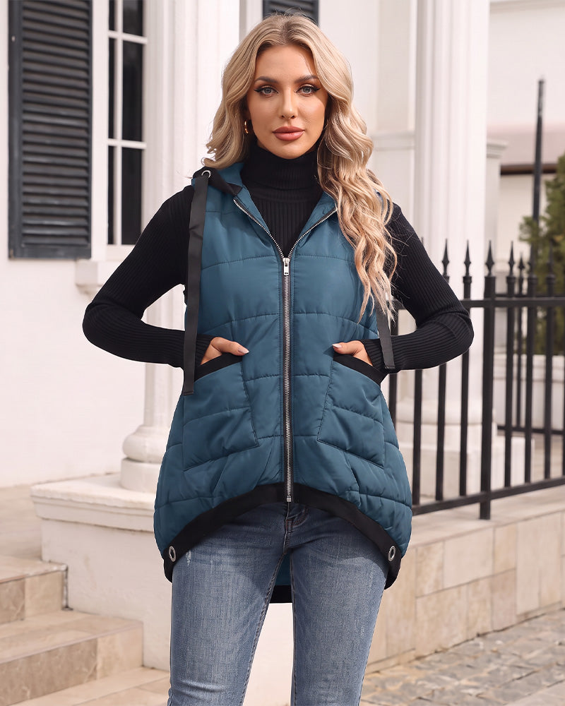 Lightweight Hooded Quilted Longline Vest