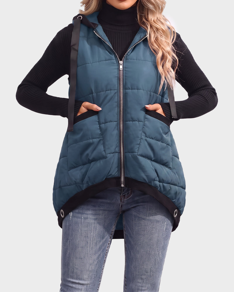 Lightweight Hooded Quilted Longline Vest