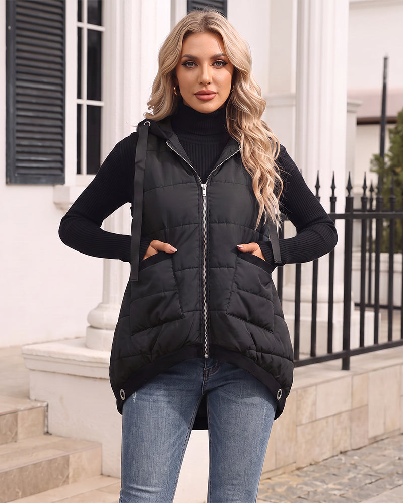 Lightweight Hooded Quilted Longline Vest