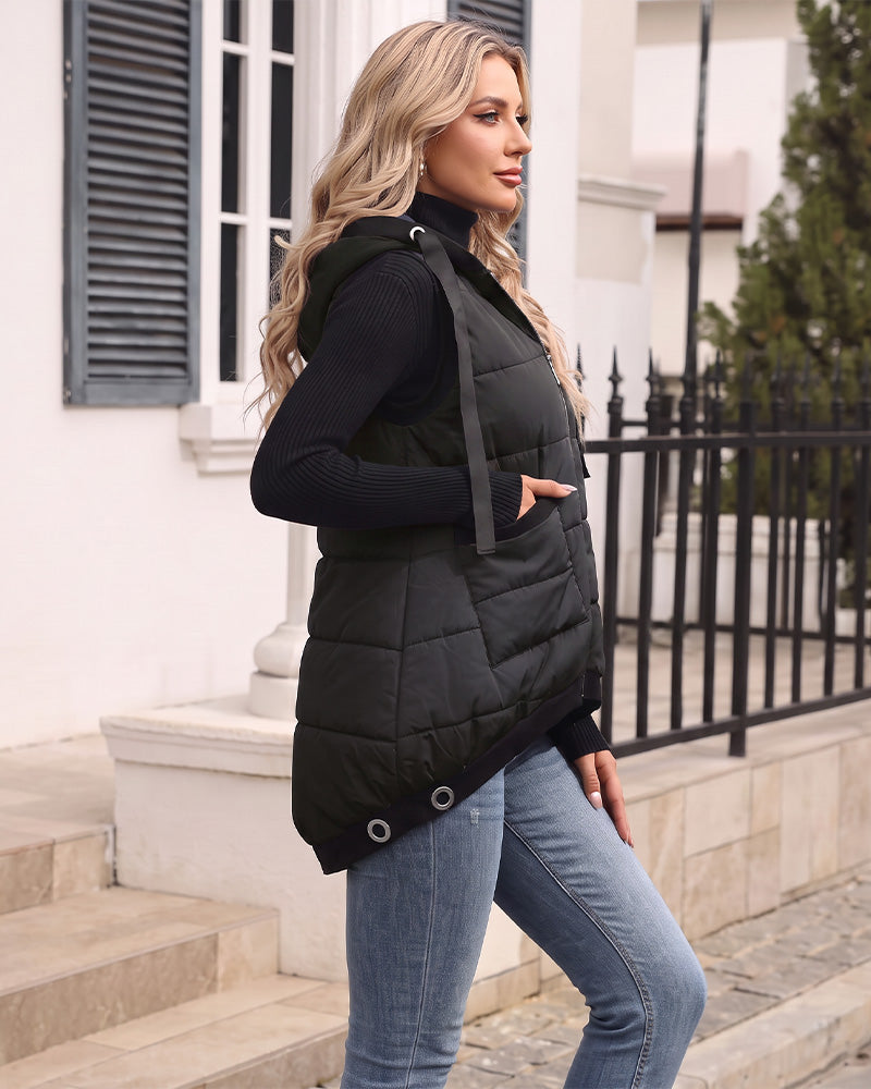 Lightweight Hooded Quilted Longline Vest