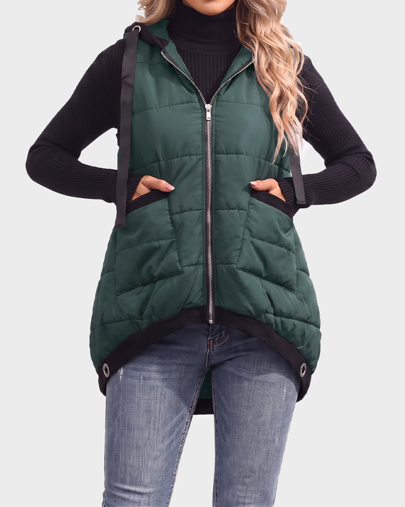 Lightweight Hooded Quilted Longline Vest