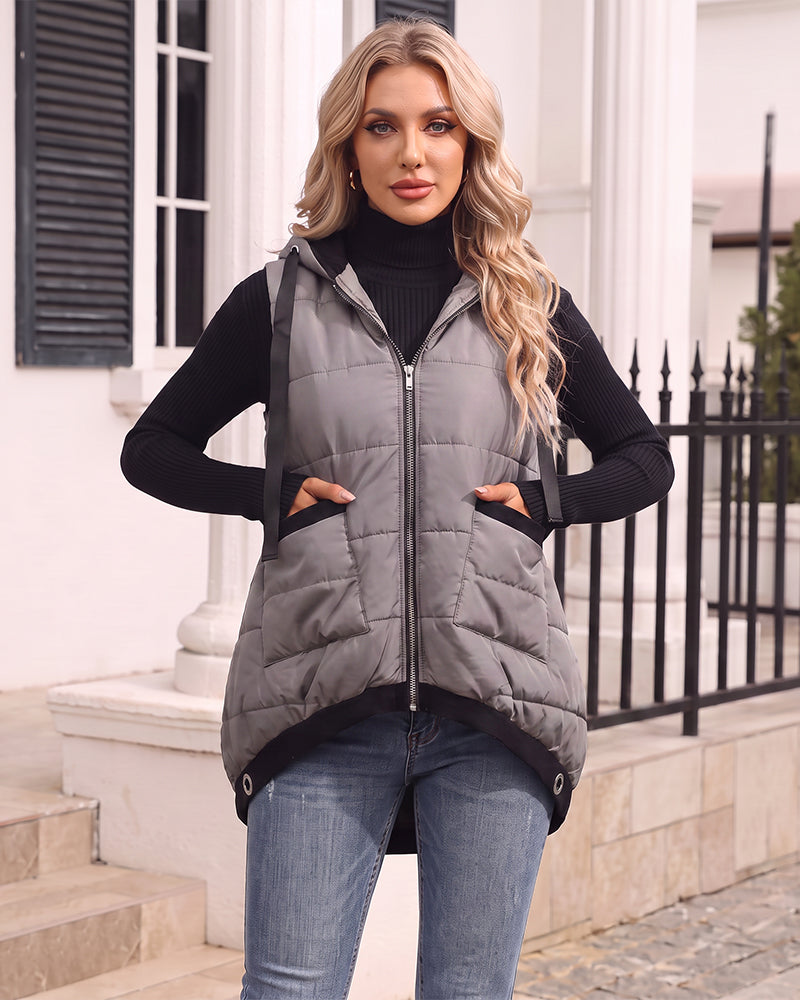 Lightweight Hooded Quilted Longline Vest