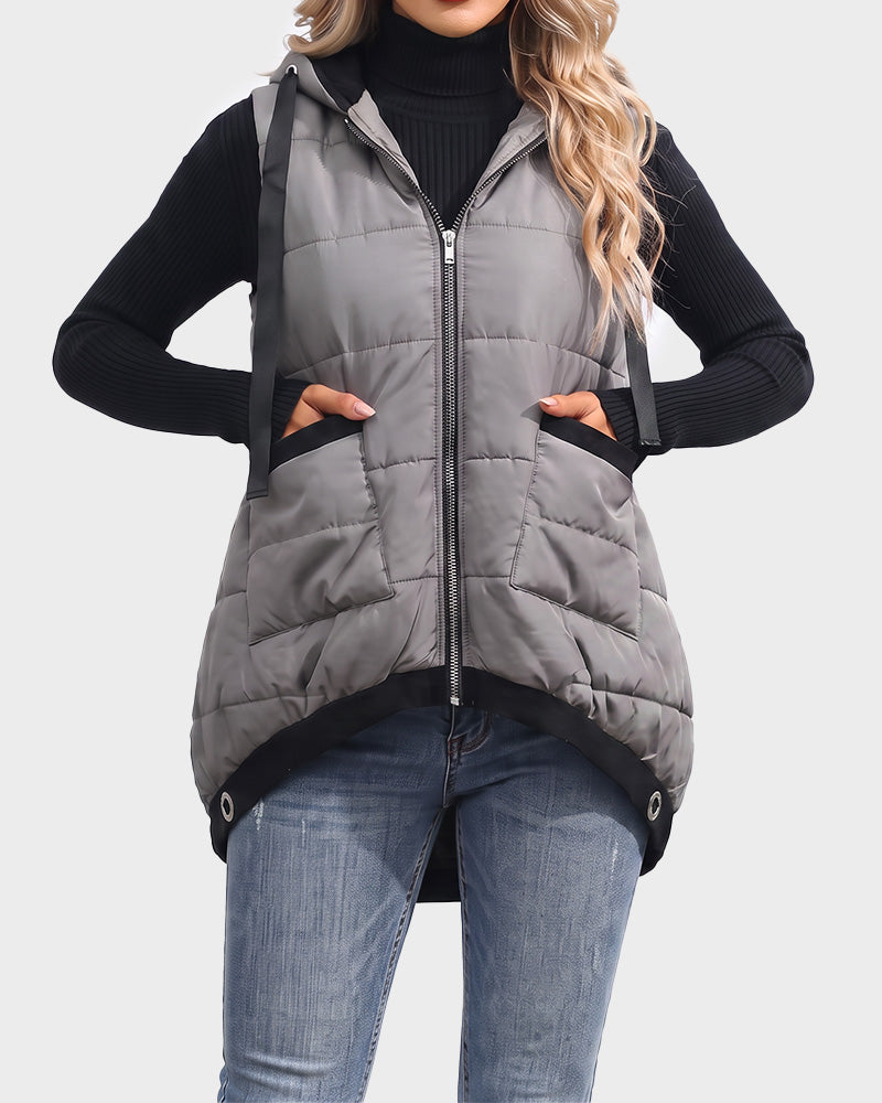 Lightweight Hooded Quilted Longline Vest