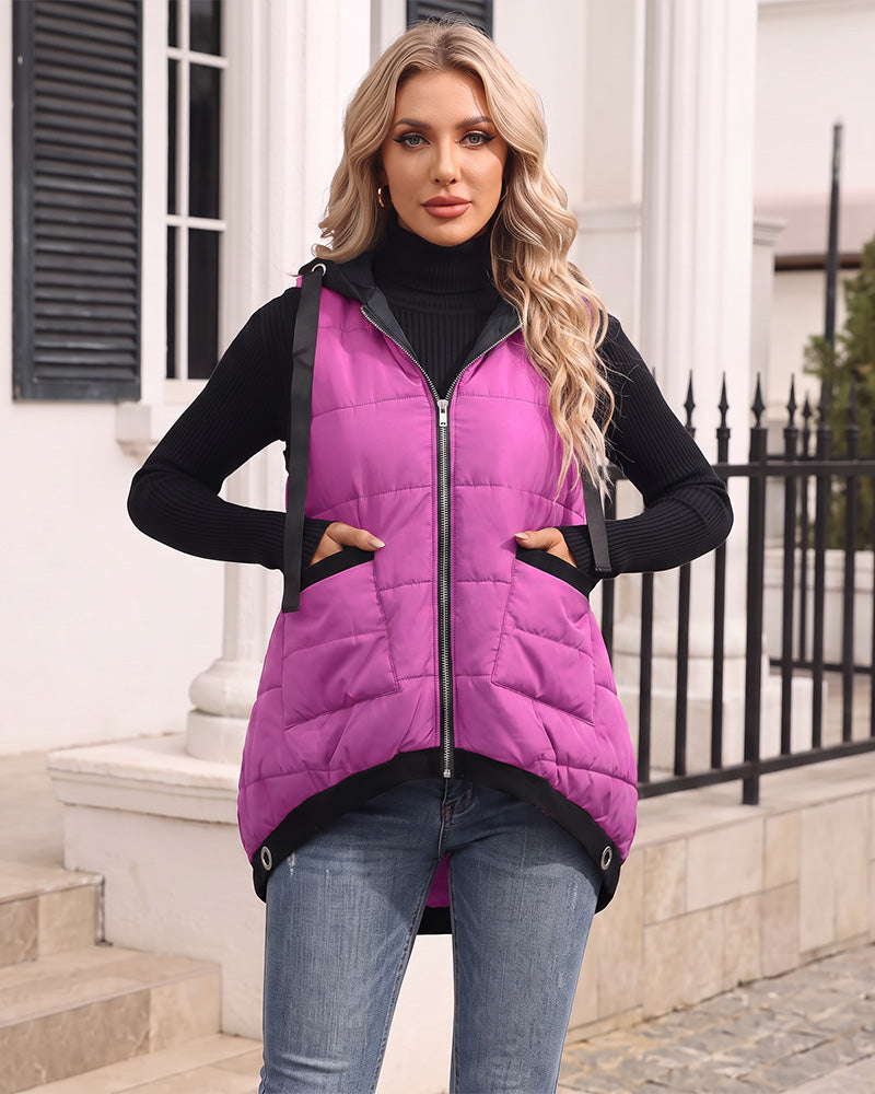 Lightweight Hooded Quilted Longline Vest