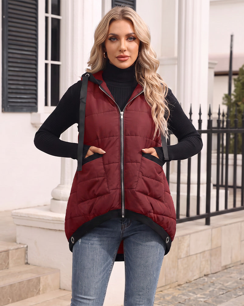 Lightweight Hooded Quilted Longline Vest