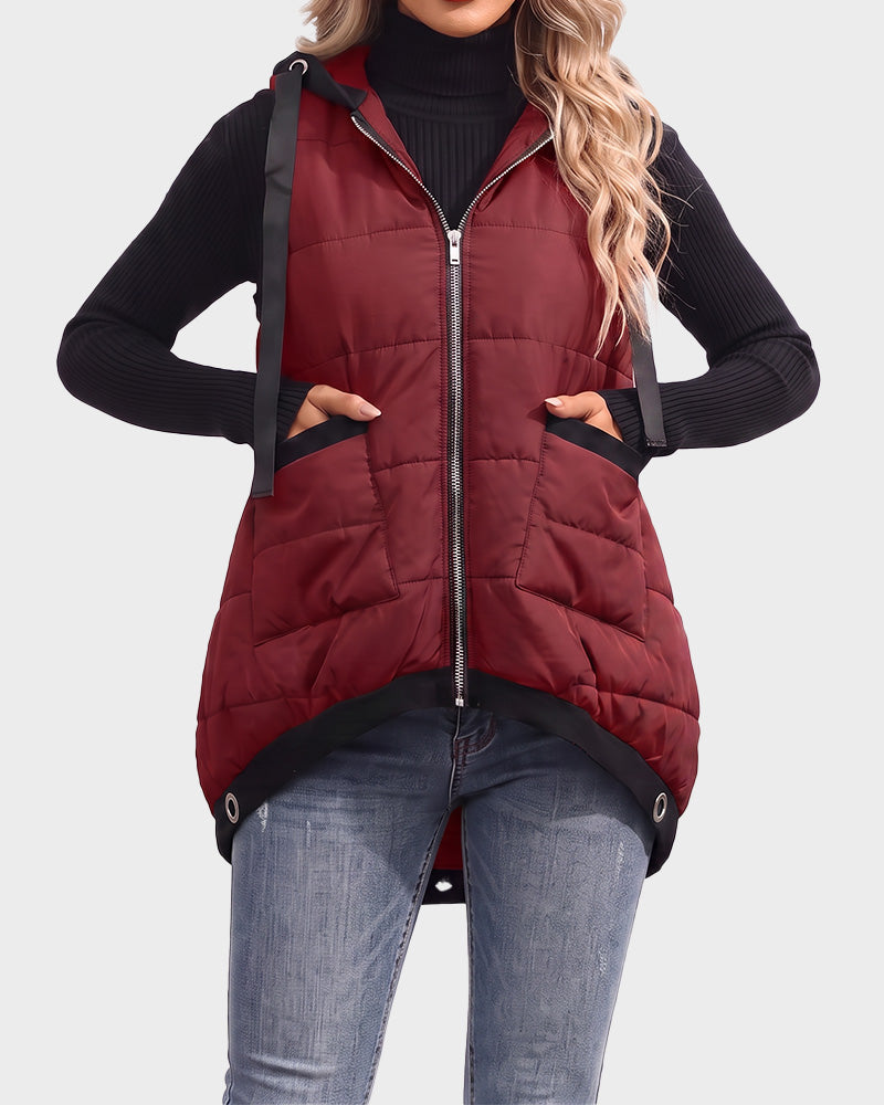 Lightweight Hooded Quilted Longline Vest